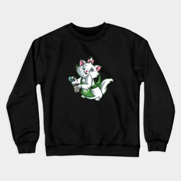 Barista Kitten Cute Crewneck Sweatshirt by Dustinart